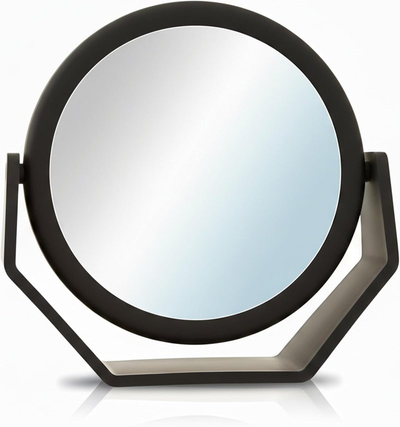 Round Soft Touch Vanity Mirror - 1X/10X Magnifying Black Matte Makeup Mirror | Portable Tabletop & Desk Use