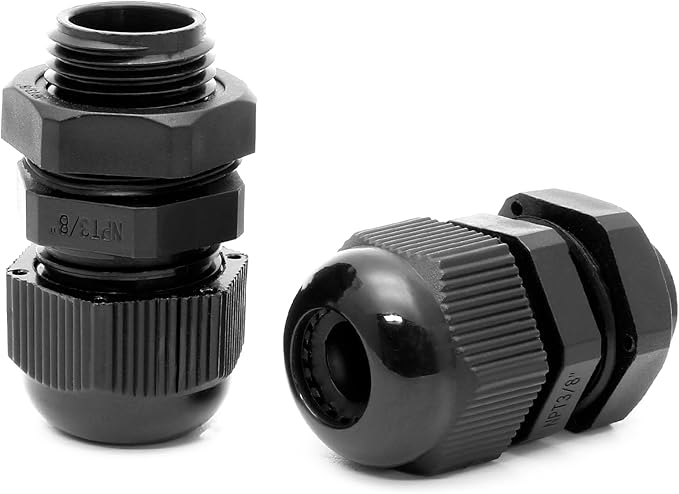 Bonsicoky 20 Pcs 3/8" NPT Nylon Cable Glands, IP68 Waterproof Adjustable Cord Grip Cable Connector Strain Relief Wire Protectors for 5-9mm Cable Diameter, Black