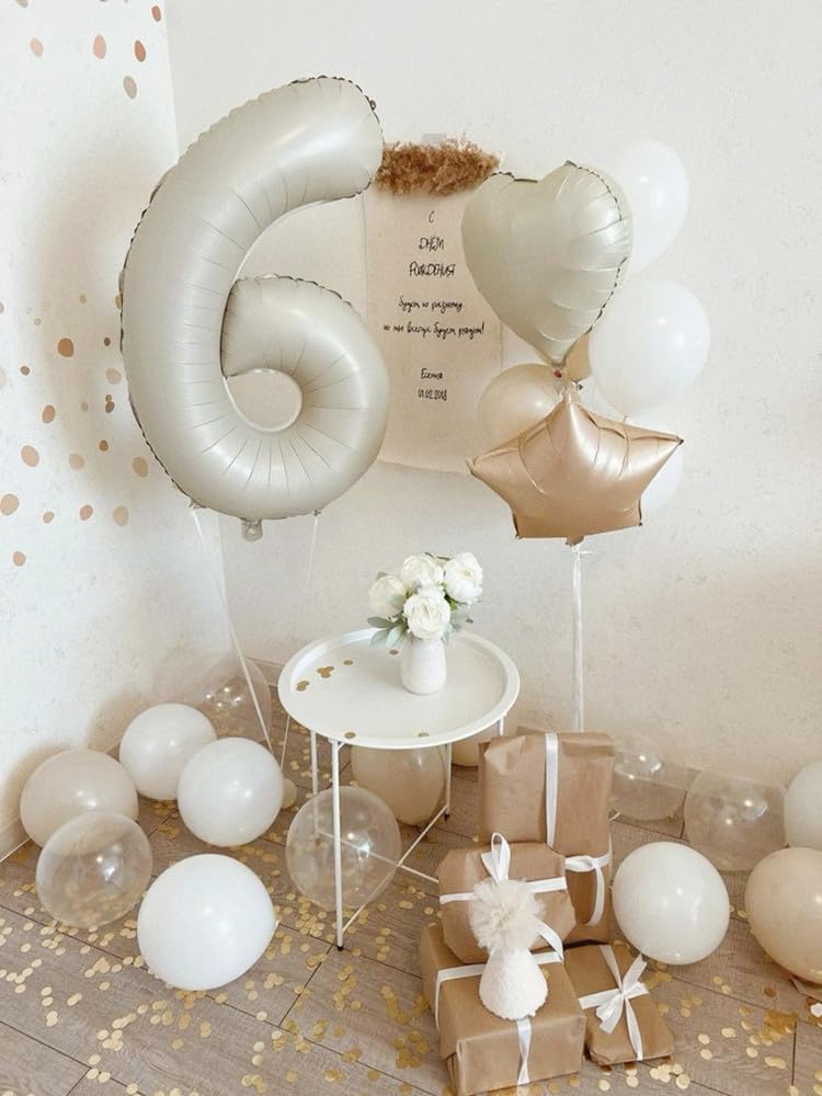 Number 6 Balloon - 40 Inch Cream White Birthday Decoration for Boys & Girls | Perfect for 6th Birthday Celebrations
