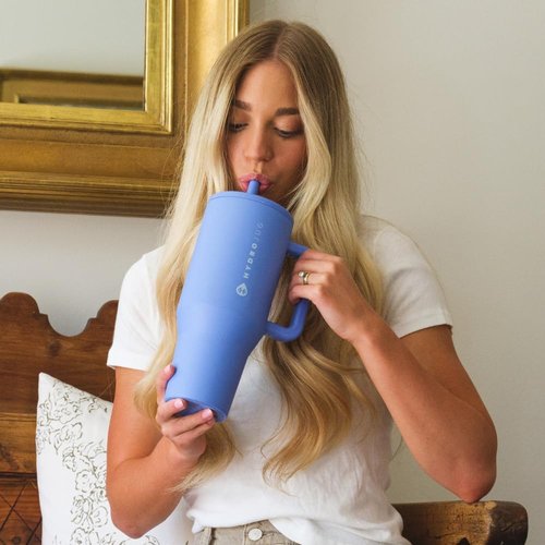 HydroJug Traveler - 40 Oz Insulated Water Bottle with Handle & Flip Straw | Leak Resistant, Light Blue