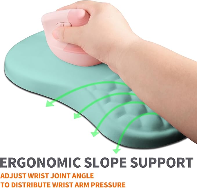 Armanza Ergonomic Joint Wrist Support Mouse Pad with Memory Foam Cushion Massage Bump, Carpal Tunnel Pain Relief Mousepad Slope Design for Wrist Rest, 11.8x7.9 in, LightBlue