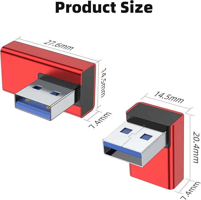 AreMe 90 Degree USB 3.0 Adapter 4 Pack, Up&Down, Left&Right Angle, Red