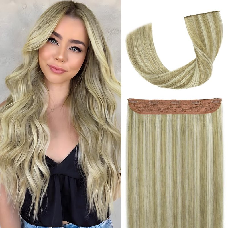 Winsky Hair Extensions Real Human Hair - One Piece Highlights Blonde Remy Hair Extensions Clip on 70gram for Women (14inch, #17A-60A)