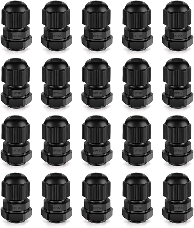 CGELE Cable Gland 20 Pack 1/4" NPT Waterproof Adjustable Connector Strain Relief Cord Connectors Joints Nylon with Gaskets…