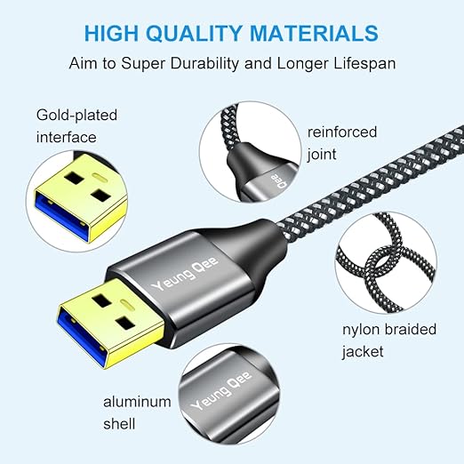 Yeung Qee USB 3.0 A to A Male Cable 12 ft,Super Speed Type A Male to Male Cable USB 3.0 Double End USB Cord for Hard Disk, Cameras,Laptop Cooler, DVD Player and More (12FT/4M)