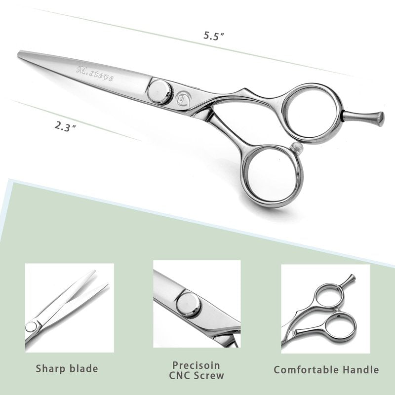 Hair Cutting Shears 5.5 Inch Professional Barber Scissors with Japanese 440C Stainless Steel and Razor-Sharp Convex Blades Hairdressing Hairstyling Haircutting Scissors for Salon and Home Use
