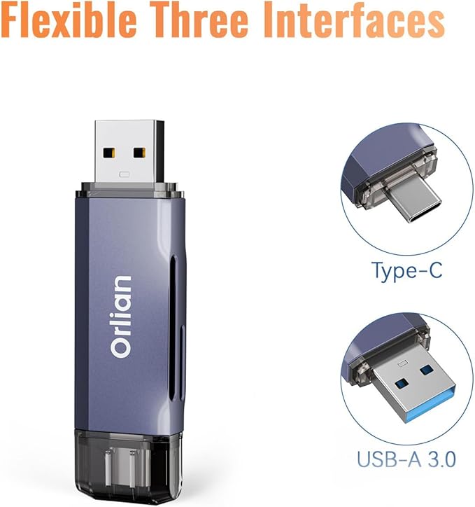 USB 3.0 SD Card Reader,Dual Slots USB 3.0 Type C to Micro SD Card Adapter, Memory Card Reader Adapter for MicroSD, SDHC, SDXC, RS-MMC, MMC, Compatible with Laptop, iPhone 16/15,MacBook Android (Gray)