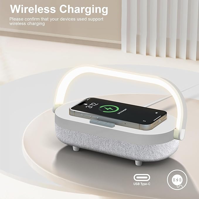 iGaur Nightstand Lamp with Wireless Charger,4 in 1 Touch Bedside Lamp Bluetooth Speaker,Portable Dimmable LED Night Light,Corporate Gifts Premium for Employees Clients,Birthday Gifts Women Wife Friend
