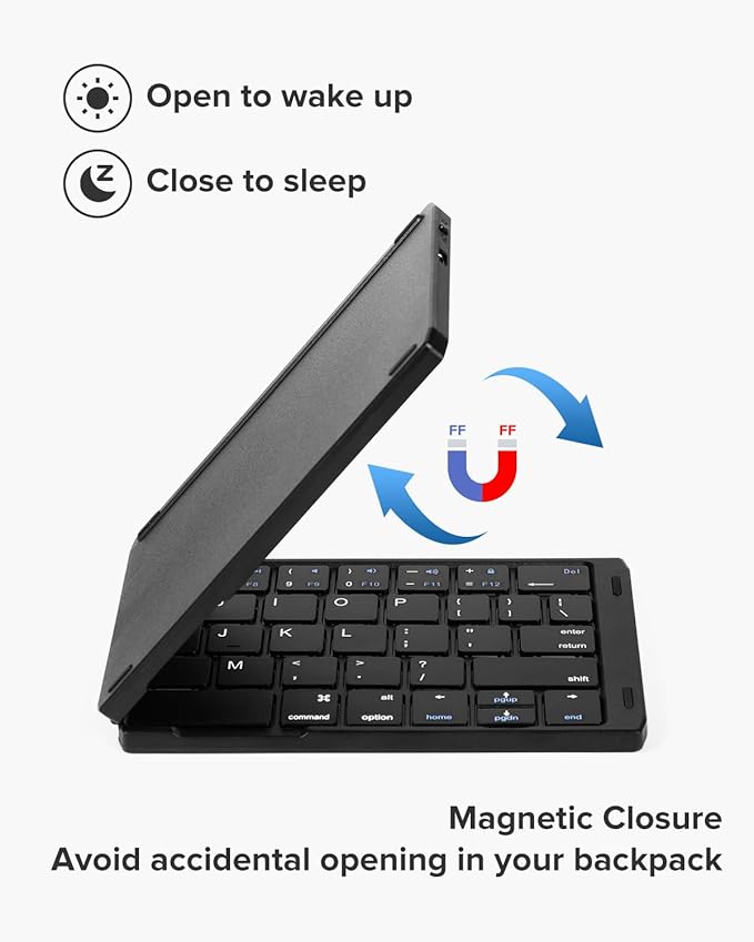 DELUX Mini Foldable Bluetooth Keyboard, Wireless Portable Travel KBD with Stand Holder, Rechargeable Keyboard with Ultra Slim Mini Size, Compatible with iOS/Android/Windows/Mac/Phone/Tablet (KF19)
