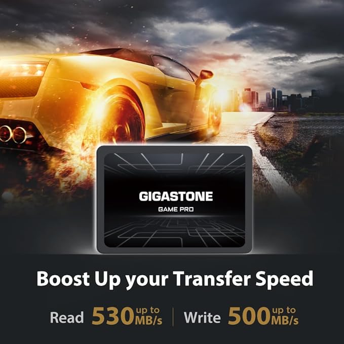 Gigastone 512GB SATA SSD 2.5 inch SSD 520MB/s Upgrade Laptop PC Memory and Storage PS4 HDD Replacement 2.5" Internal Solid State Hard Drives SATA III SLC Cache 3D NAND Game Pro Performance