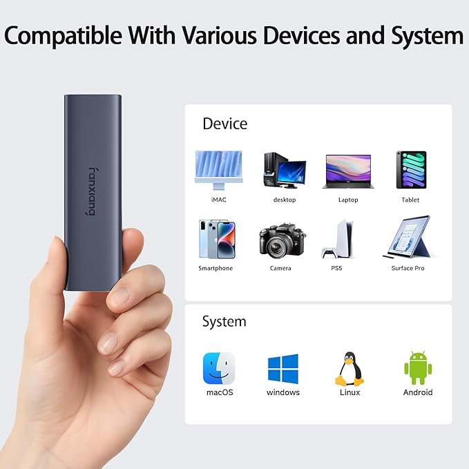 fanxiang 960GB External SSD - Portable SSD External Solid State Drive, 1000MB/s,USB 3.2 Gen2 Type-C, Aluminum Alloy, External Hard Drive for iPhone15/16,Android, Mac, Windows -PS1008