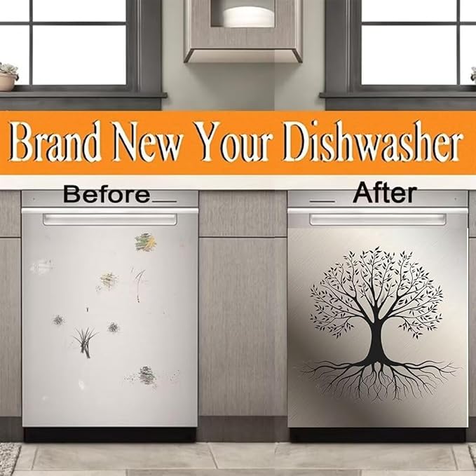 Dishwasher Magnet Cover Sticker,Stainless Steel Style Background Tree Pattern Fridge Door Cover Magnetic,Refrigerator Magnets Art Skin Panel Decal,Home Decor Decal,Vinyl Sticker,23W x 26H inchs