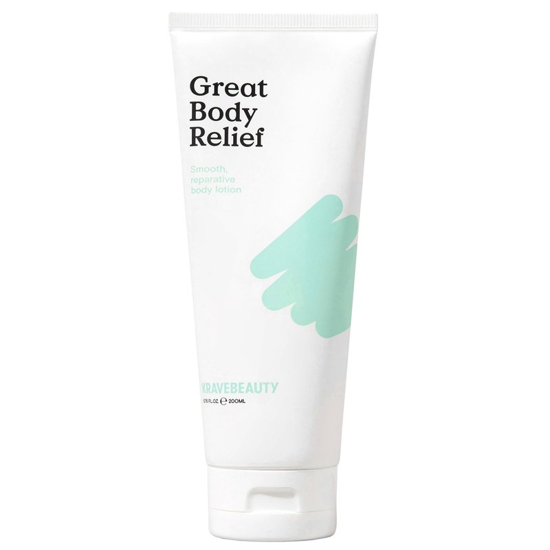 KraveBeauty Great Body Relief 24 Hour Moisture and Skin Barrier Repair Body Lotion for Dry or Sensitive Skin, Lightweight Cream Body Moisturizer with Ceramides, Fragrance Free, 200 mL