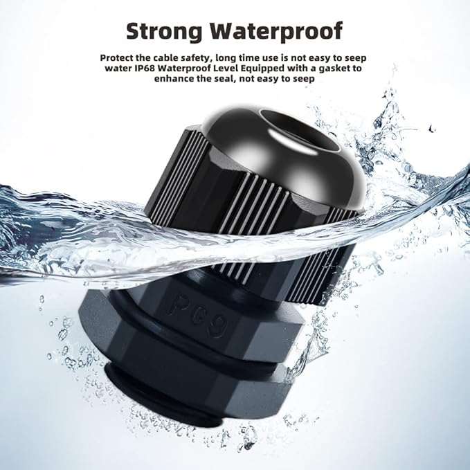 CGELE Cable Gland 20 Pack Plastic Waterproof Adjustable Connector 4-8mm PG9 Strain Relief Cord Connectors Joints Nylon with Gaskets