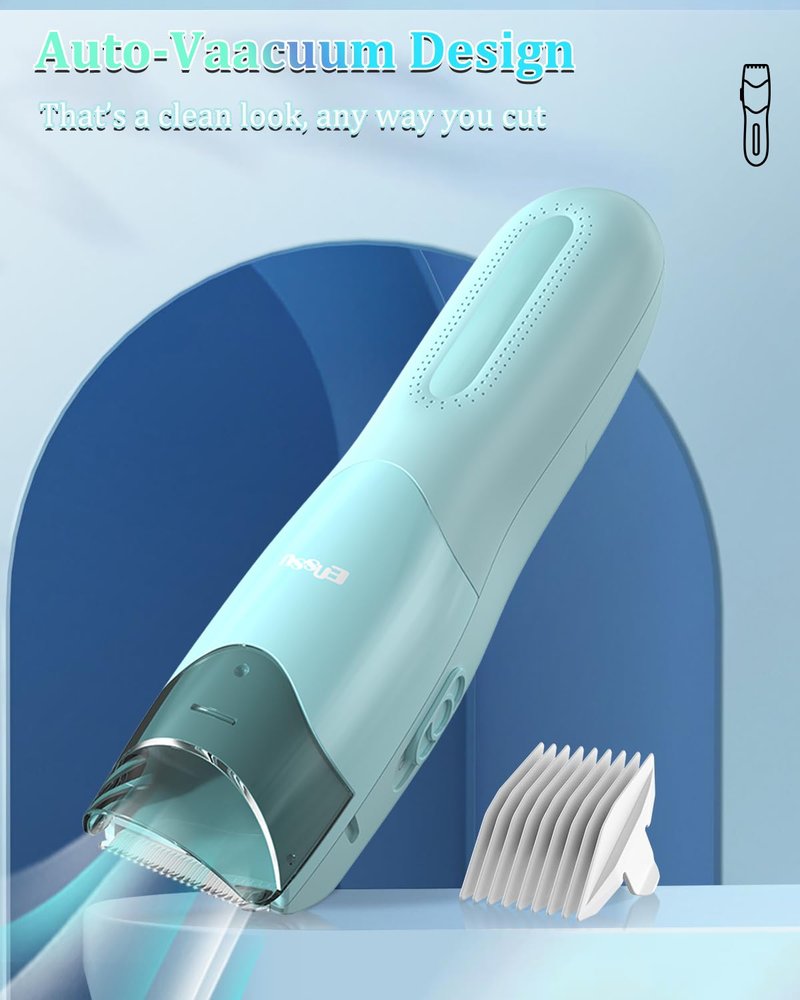 ENSSU Vacuum Hair Clippers for Kids, Rechargeable Vacuum Hair Cutter with 2 Modes for Children/Infant/Men, Waterproof Baby Hair Clippers Trimmers Cordless Haircut Kit in Large Hairs Storage Space