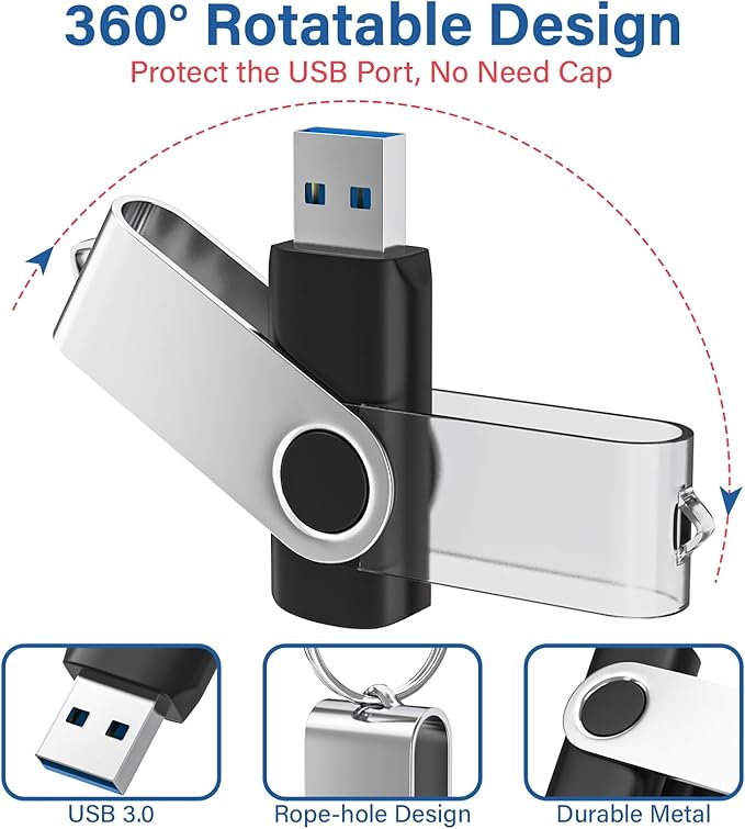 Wooolken 20Pack 2GB USB 2.0 Flash Drive with Keychains,Swivel USB Thumb Drives Memory Stick USB Drive for PC Laptop Computer (Black)