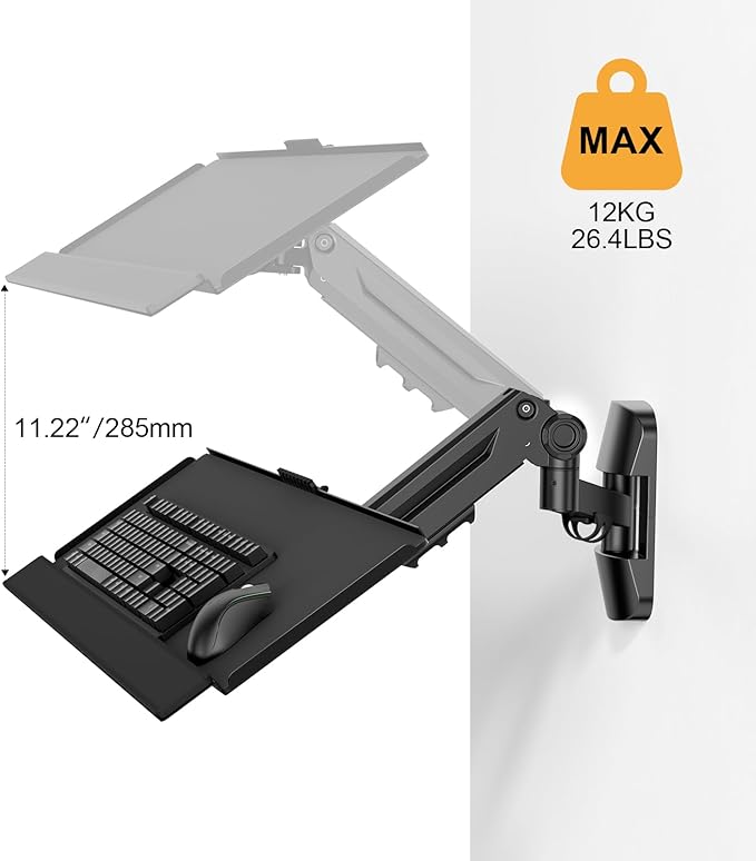 Putilsen Mount Wall Mount Keyboard Tray- Keyboard and Mouse Stand & Monitor Mount Arm,Height Adjustable Typing Platform Holds up to 26.4 lbs,Black
