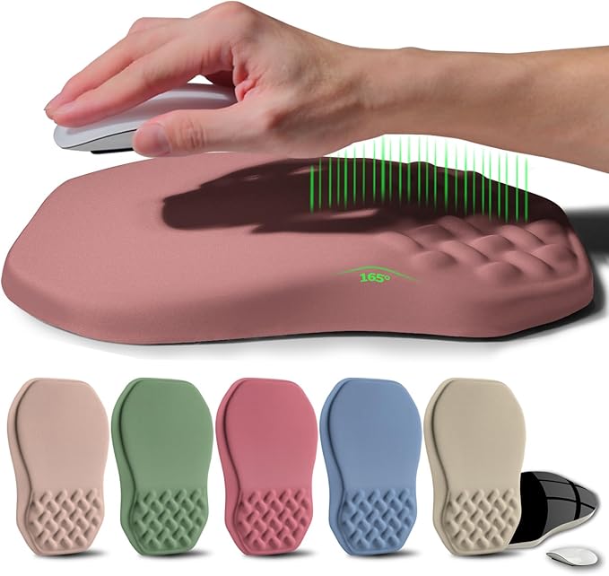 Gleamtide Ergonomic Raised Mouse Pad Wrist Support with Bilateral Slope Memory Foam Mousepad for Wrist Rest and Carpal Tunnel Pain Relief 11.8x7.9〃 Salmon Pink