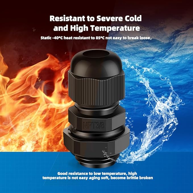 CGELE Cable Gland 12 Pack 3/8" NPT Waterproof Adjustable Connector Strain Relief Cord Connectors Joints Nylon with Gaskets…