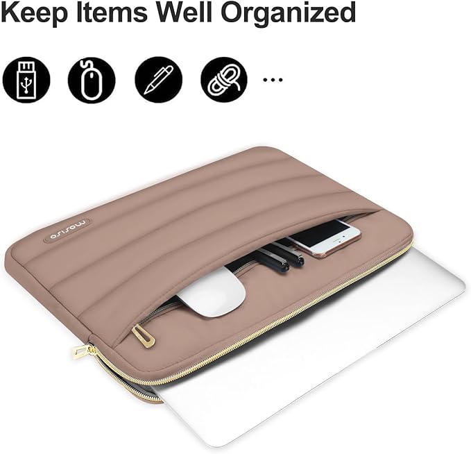 MOSISO Laptop Case 14 inch, 14 inch Puffy Laptop Sleeve Compatible with HP Lenovo Dell ASUS Acer, HP Stream, Dell Latitude, Lenovo IdeaPad, Polyester Horizontal Bag with Small Case, Brown