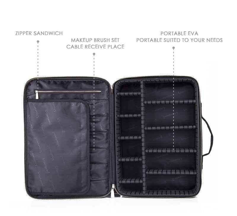 ROWNYEON Makeup Bag Cosmetic Makeup Train Case Artist Makeup Organizer Professional Portable Storage Bag for Women Girl Waterproof EVA Adjustable Dividers Large Black