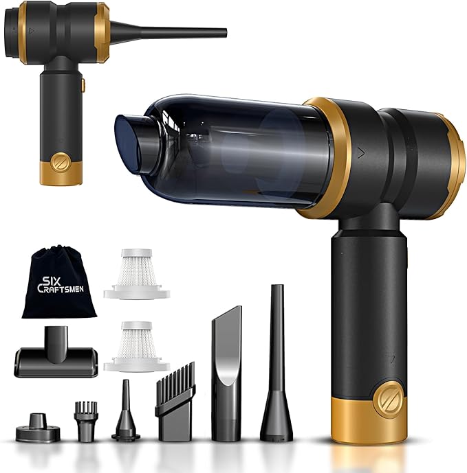 Handheld Car Vacuum Portable Cordless with 2000mAh Battery, 4 in 1 Handheld Vacuum Cleaner and Air Duster ,15000PA Portable Mini Hand Held Vacuum Rechargeable for Home, Car, Office, Pet Hair（Gold）