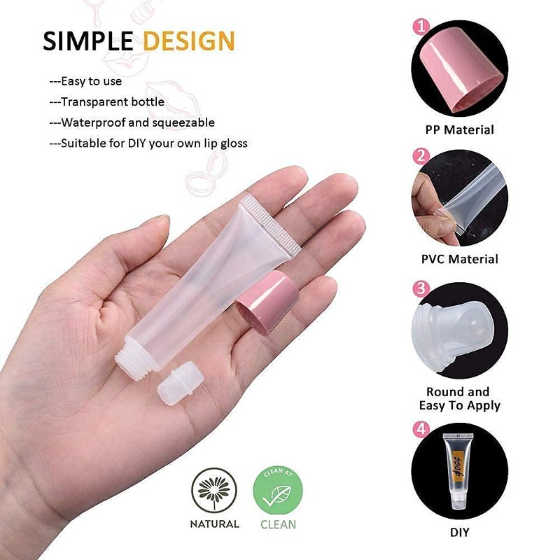 Lip Gloss Tubes - 100 Pack 10ml with Pink & Blue Caps | Perfect for DIY Projects