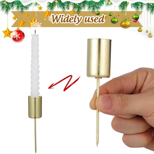 DOITOOL Golden Candle Holders - 5 Pcs Christmas Candle Stakes with Spike Cup Inserts for Festive Decor