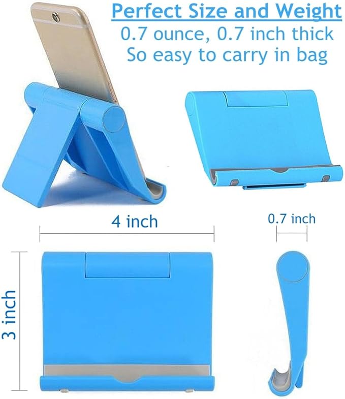 JUSDIQIR Cell Phone Stand for Desk 2 Pack Mobile Phone Holders Desktop Tablet Stand, Foldable Phone Dock Universal Adjustable Tablet Stand for Desk Compatible with Cell Phone Support (Blue+Pink)