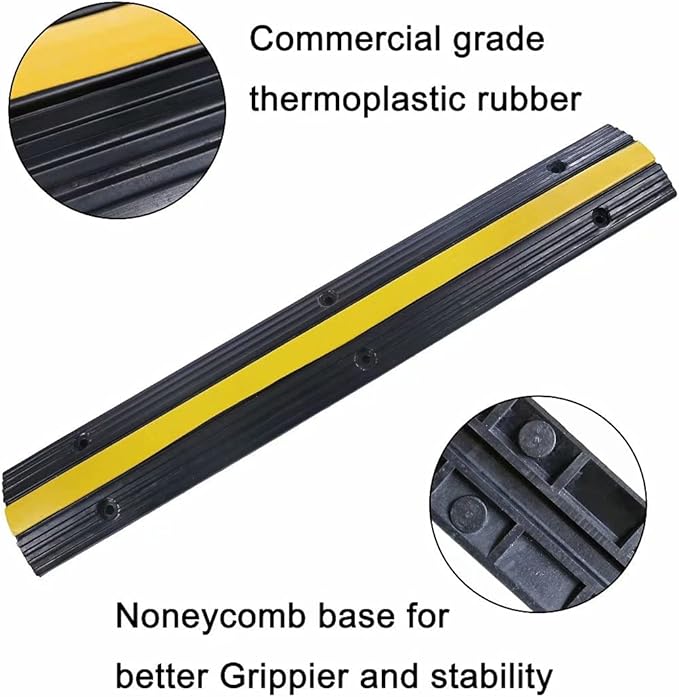 YONSHENG Rubber Cable Ramp Cord Cover Cable Protector Ramps Wire Hose Protective 1 Channel 22000Lbs Load Capacity Traffic Speed Bump for Asphalt Concrete Gravel Driveway Indoor Outdoor, 4 Pack