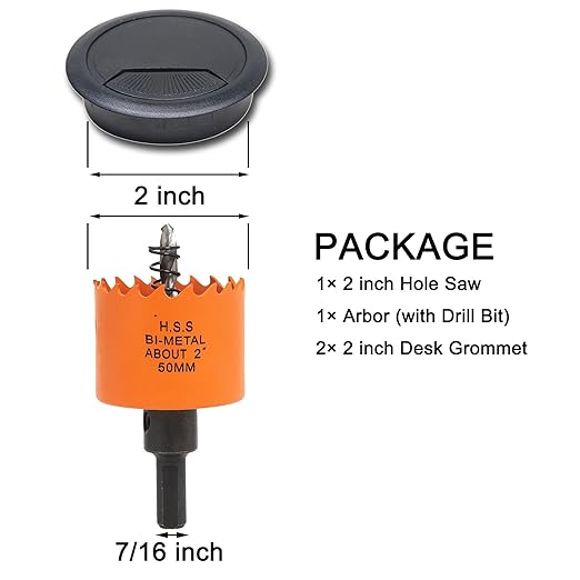 VIKITON Desk Grommet 2 inch with Hole Saw, 2PCS, Black