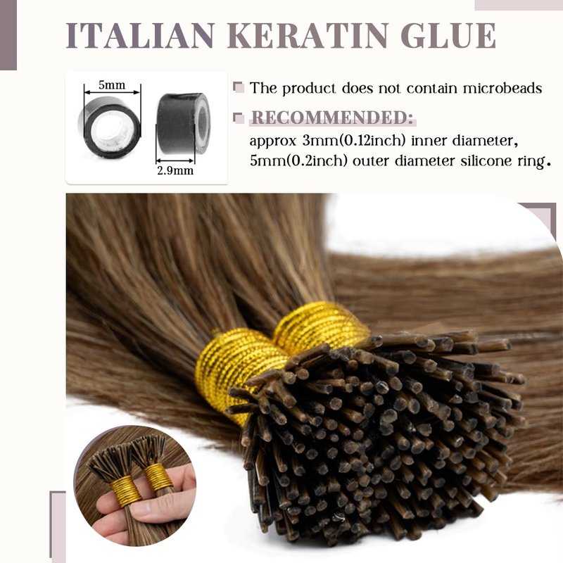 Rich Choices I Tip Hair Extensions Human Hair,100 Strands 0.5g/Strands,100% Real Remy Human Hair Extension Pre Bonded Keratin Stick In 16 Inch #4P27 Medium Brown Highlight Dark Blonde