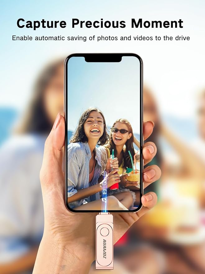 AUAMOZ 512GB Flash Drive Intended for iPhone, Memory Stick Storage Files Photos Videos Backup, Compatible with iPhone iPad Android PC, Plug and Play, No Application Required (Rose Gold)
