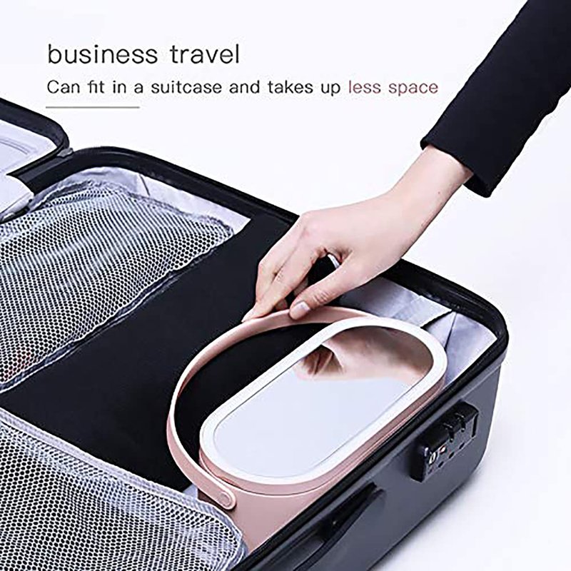 Yesinaly Travel Makeup Organizer Box with LED Mirror, Pink Portable Makeup Case Touch Switch Home Cosmetic Box