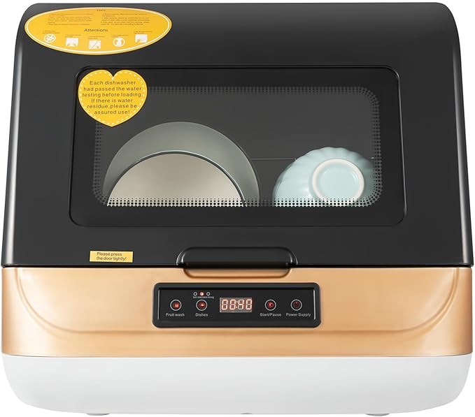 Countertop Dishwasher, 800W 110V Portable Countertop Dishwasher, Automatic Dishwashers with 3 Washing Programs, 360° Streak-Free Deep Cleaning for Apartment Kitchen