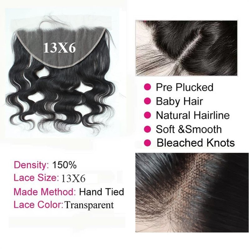 13X6 Ear To Ear Full Lace Frontal Closure - 14 Inch Natural Color, Pre-Plucked Body Wave Human Hair