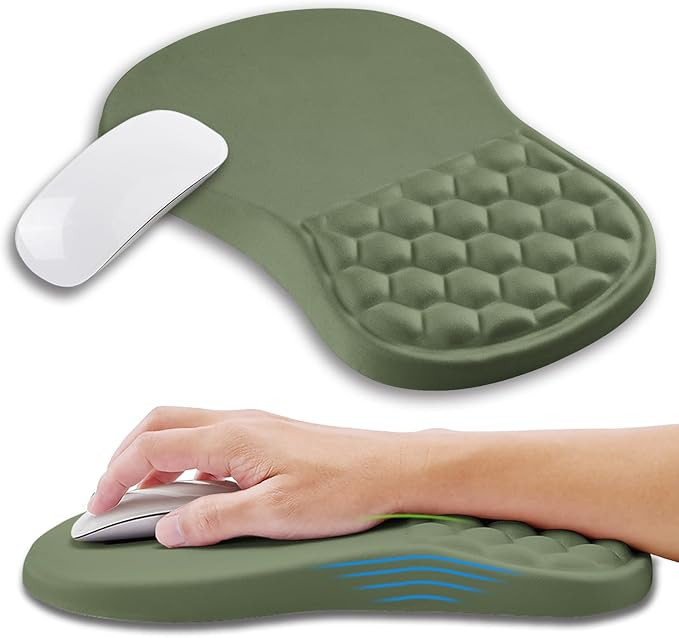 Kuosgm Ergonomic Mouse Pad Wrist Support with Memory Foam Massage Bulge, Carpal Tunnel Pain Relief Mousepad Wrist Rest for Mouse(12x8 inch,Olive Green)