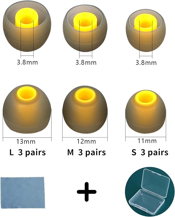 TSZYYM Replacement Earbud Tips Soft Anti Slip Washable and Reusable Silicone Fit Most In-Ear Earbuds (Inner Hole 3.8mm-5.1mm) 18pcs S M L