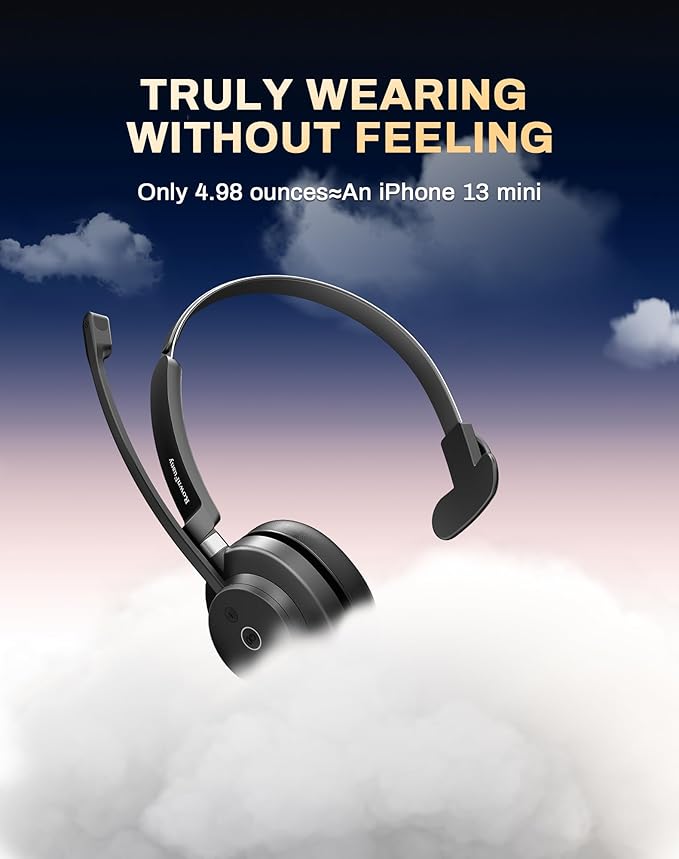 Rownfusny Wireless Headset with Mic for Work, Bluetooth 5.3 Headphones with Microphone, Headset with Microphone for PC, Wireless Headphones with Charging Base for Office, Call Center, Cell Phones