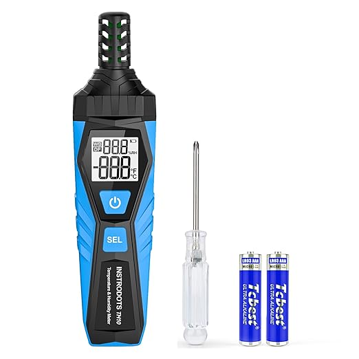 INSTRODOTS Temperature Humidity Meter - Handheld Thermometer Hygrometer with Ambient, Dew Point, Wet Bulb, High Precision Wet Bulb Thermometer, Dual Display Temperature & Humidity with LCD Backlight