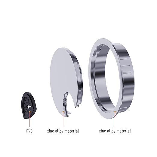 Skweawert 2 Pack Desk Grommet 2-3/8 Inch 60mm, Zinc Alloy Computer Desk Wire Hole Cover, Office Desktop Cord Cable Hole Metal Ring, Bright Silver