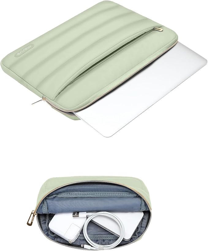MOSISO Laptop Case 13.3 inch,13-13.3 inch Puffy Laptop Sleeve Compatible with MacBook Neo/Air 13.6 M5 M4 M3 M2 M1/Pro 13/14,HP Dell ASUS Lenovo,Polyester Horizontal Bag with Small Case, Sage Green