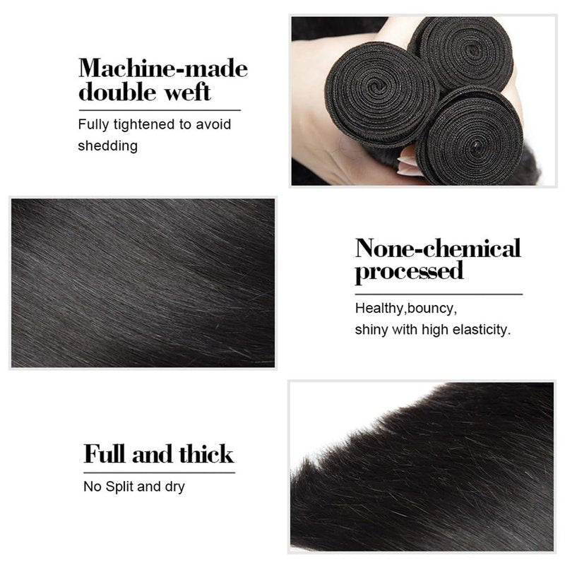 Natural Black Straight Human Hair Bundles - 100% Unprocessed Brazilian Virgin Hair | 16, 18, 20 Inch, 150g