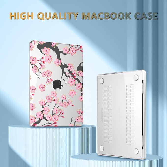 CISSOOK Cherry Blossoms Hard Shell Case for MacBook Pro 14 inch M5 A3434 M4 A3112 A3185 A3401 M3 A2992 A2918 M2 A2779 M1 A2442, Cherry Floral Cover with Keyboard Cover for 2021-2026 Pro 14.2”