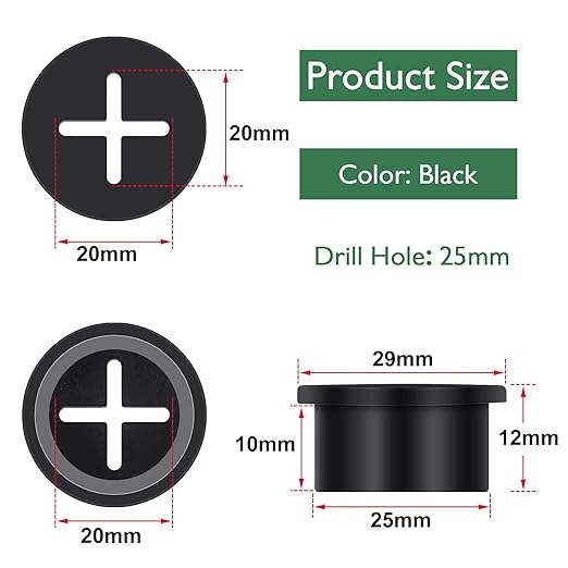 EASYEAH 10Pcs Desk Grommet, 1" (25mm) Black Silicone Cord Hole Cover, Flexible Rubber Wire Grommets, Wall Grommets for Cables Management, Table, Countertop, Cabinets and Furnitures Wire Organizer