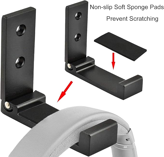 Latomex Folding Coat Hooks, Foldable Wall Hooks for Hanging Aluminum Alloy Cloth Hanger Coat Hanger Headphones Holder Headset Wall Hanger Hook- Pack of 2 (Black)