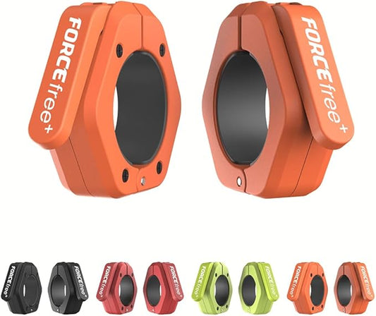 Forcefree+ Barbell Clips (Pair), Barbell Clamps, Quick Release Olympic Barbell Clamps with Anti Slip TPR Grip, Barbell Collars for Secure Weightlifting & Powerlifting (Magnetic, Orange)