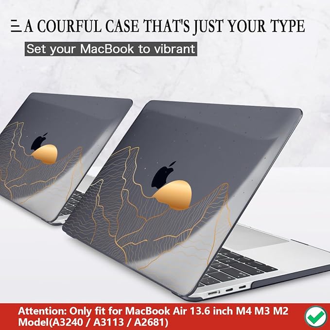 CISSOOK Compatible with MacBook Air 13.6 Inch M5 M4 M3 M2 Case 2022 2023 2024 2025 2026, Crystal Black Plastic Hard Shell Case Cover for MacBook Air 13.6" A3449 A3240 A3113 A2681, Sun & Mountain