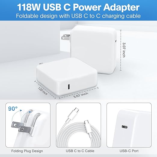 Mac Book Pro Charger - 118W USB C Fast Charger Power Adapter Compatible with MacBook Pro/MacBook Air 16 15 14 13 Inch, M1 M2 M3 M4 M5, New iPad Pro and All USB C Device, Charge Cable 6.6ft