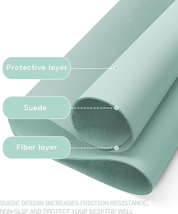 YSAGi Non-Slip Leather Desk Pad, Waterproof Laptop Computer Desk Keyboard Mat, Table Protector Blotter Mat, Large Mouse Pad for Office/Work/Home/Decor(Mint Green, 31.5" x 15.7")